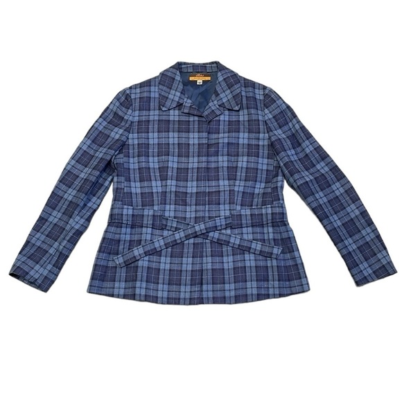 Davide Cenci Blazer Women's 10 Blue Plaid Jacket Button Collar Office Business - Picture 4 of 15